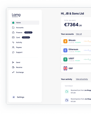 Screnshot showing the dashboard of the lama business app