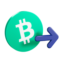 bitcoin symbol with a purple arrow pointing to the right